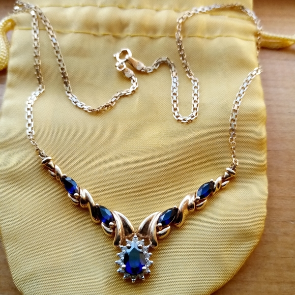 None Jewelry - 1 HOUR SALE! 10KT Solid Gold Sapphire Diamond Neck